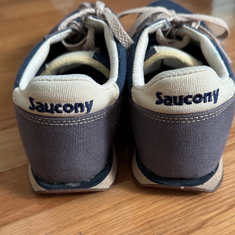 Saucony Jazz Navy Blue and Khaki Canvas Lace-Up Sneakers - Picture 4 of 11